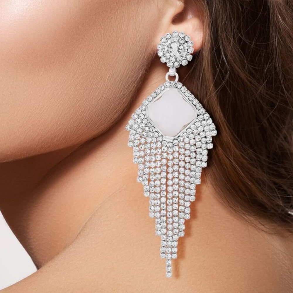 Fancy Glass & Crystal Fringe Statement Earrings